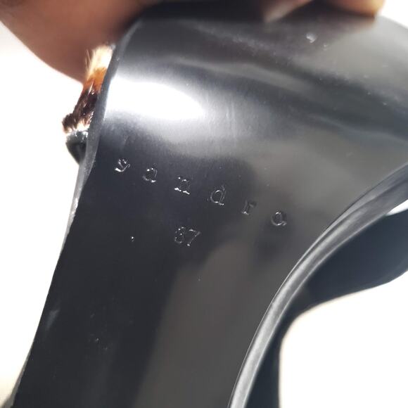 Sandro Paris Alessia Heels Brown Leather Caged Gladiator Animal Print Size 37 6 - Picture 9 of 16